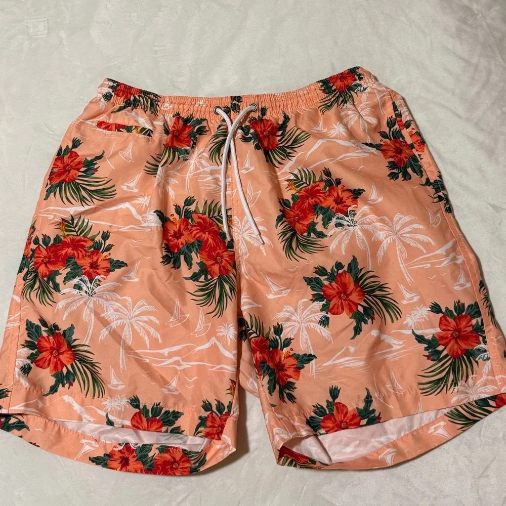 Floral Peach Men's Swim Trunks